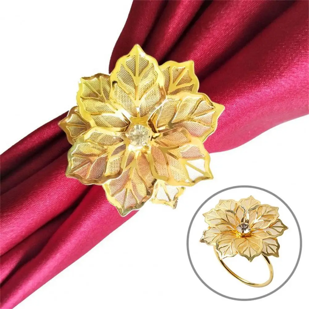 

Table Decor 4Pcs Modern Flower Napkin Buckle Set Anti-rust Napkin Holder Wide Application for Party