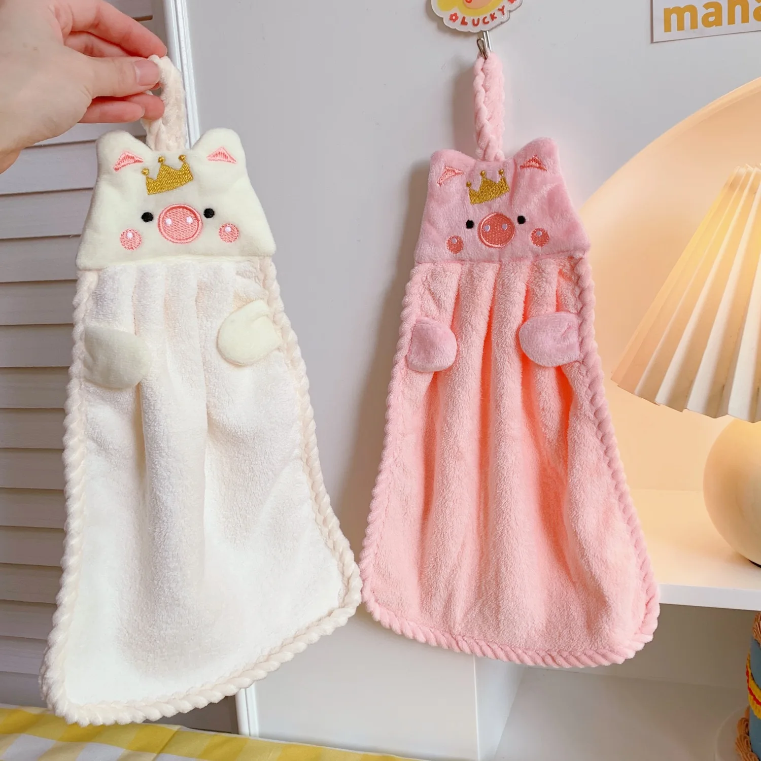 Подвесное полотенце из кораллового бархата утолщенное милая корона свинка