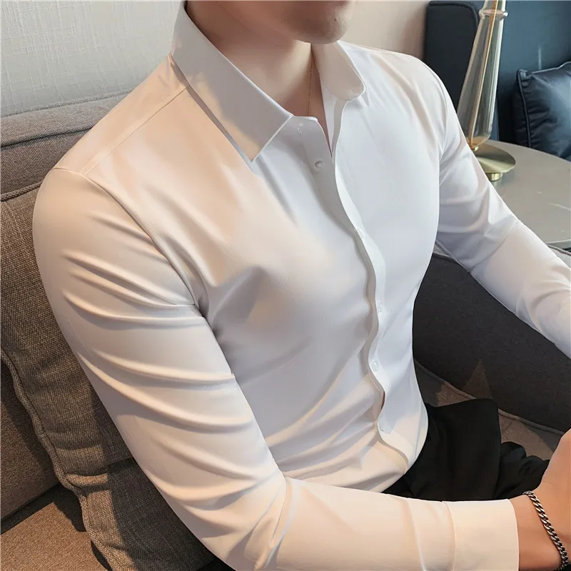 

High Elasticity Drape Shirts Men Clothing Top Quality Slim Fit Casual Luxury Camisas De Hombre Business Formal Mens Shirts