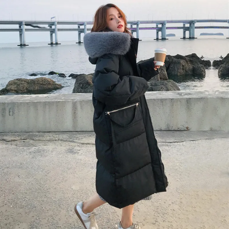 Autumn Winter Women Solid Loose Padded Thick Jackets Long Jacket Parkas Casual Hooded Long Sleeve Warm Down Cotton Coats Female