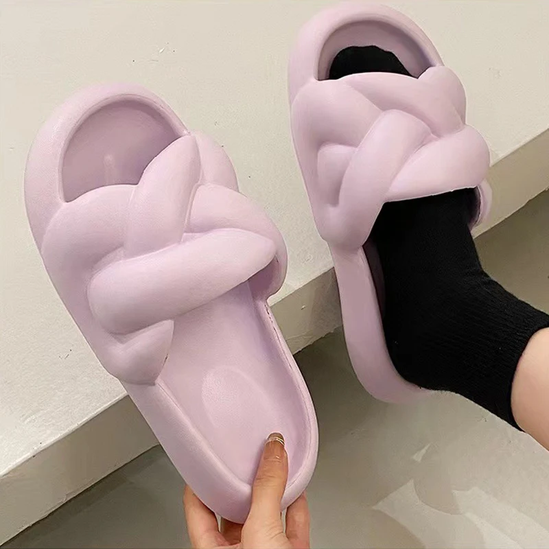 Comwarm Home Cloud Slippers For Women Cross Design Sandals Female Soft Sole Bathroom Sandals Outdoor Beach Thick Bottom Slides