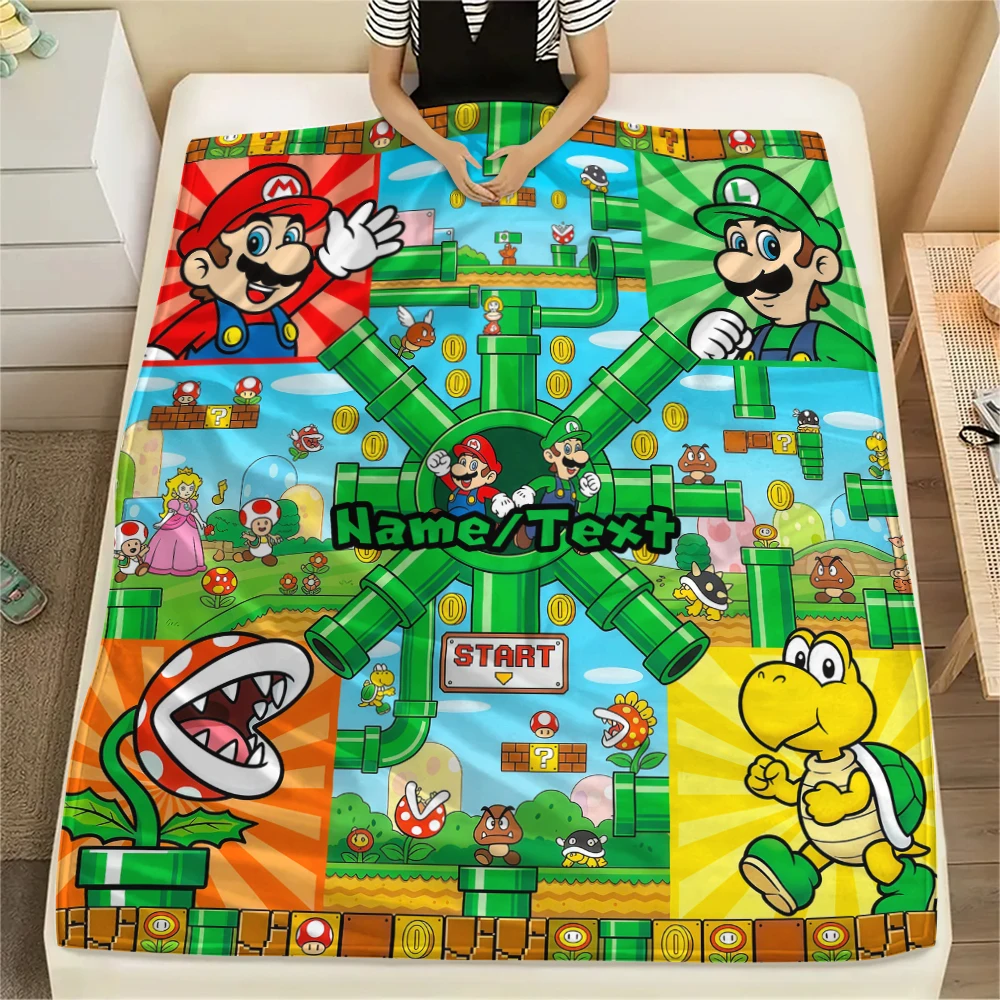 Фото Фланелевое одеяло с индивидуальным дизайном Super Mario Puzzle, с принтованным рисунком, теплое и мягкое, для спальни, дивана, кресла, путешествий -H174 №2