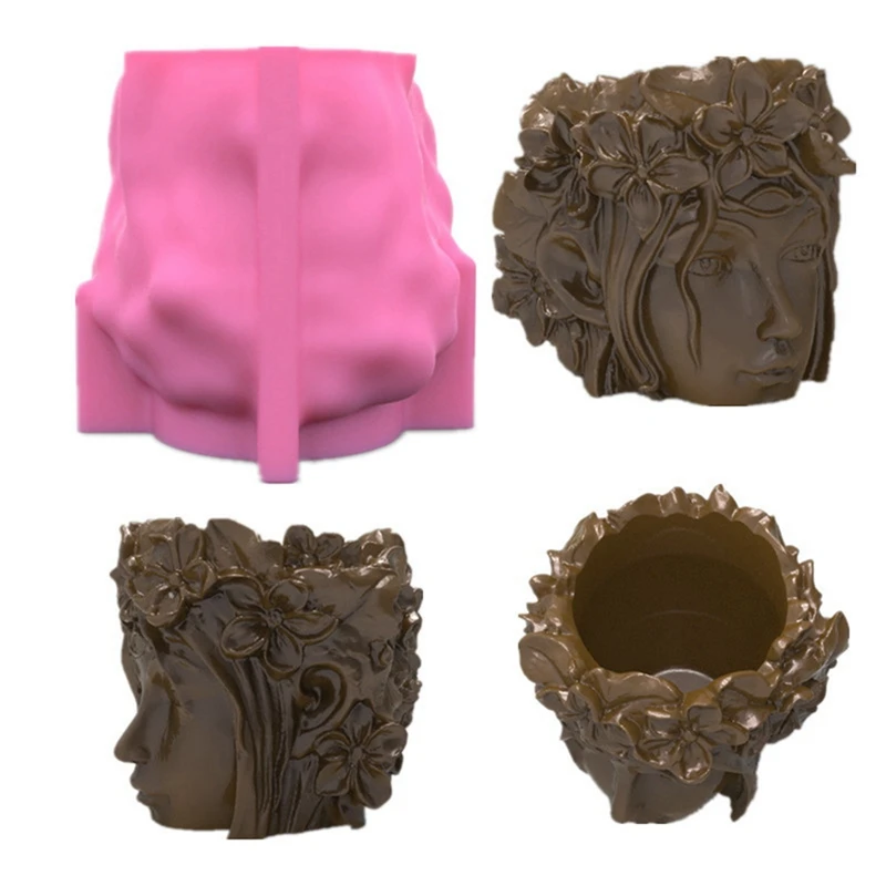 

3D Goddess Head Concrete Silicone Mold Succulent Plant Pot Epoxy Silicone Mold Home Decoration Tools