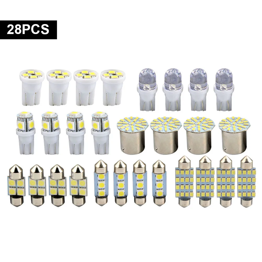 

New 28pcs Universal T10 Car LED Light Bulb White Car Interior Dome License Plate Festoon Map Reading Light Mixed Lamp Set
