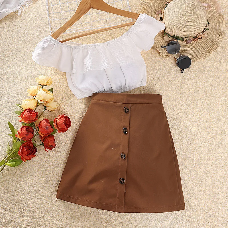 

Children Clothes 2023 Summer New Fashion Girls Elegant Casual Shorts Suits Retro Kids Teenager Girl 2-Piece Sets 5-12 Years Old