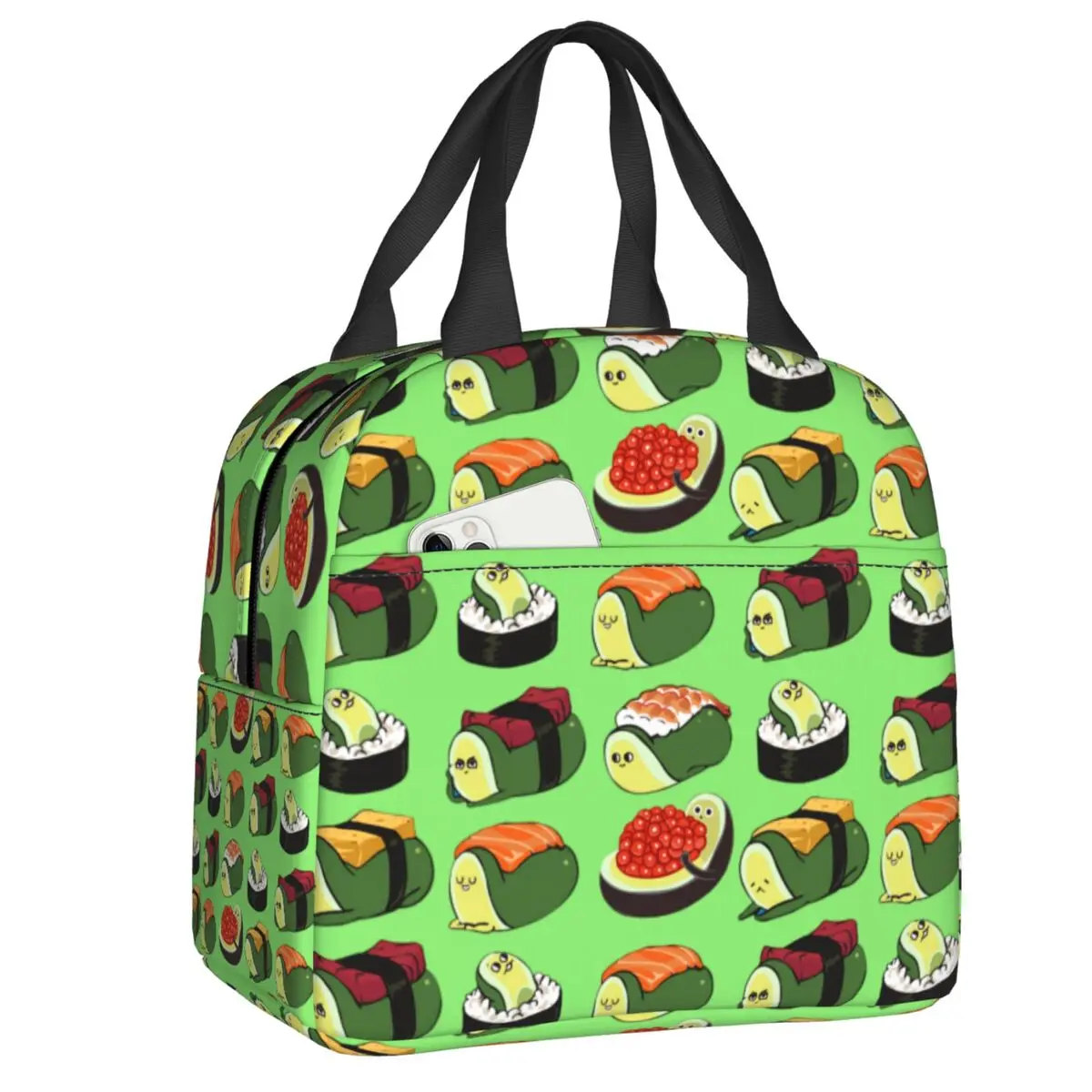 

Изолированная сумка для ланча для суши, авокадо, для школы и офиса, водонепроницаемая Термосумка-холодильник, термальный Ланч-бокс с принтом из веганских фруктов, женская, детская сумка для еды