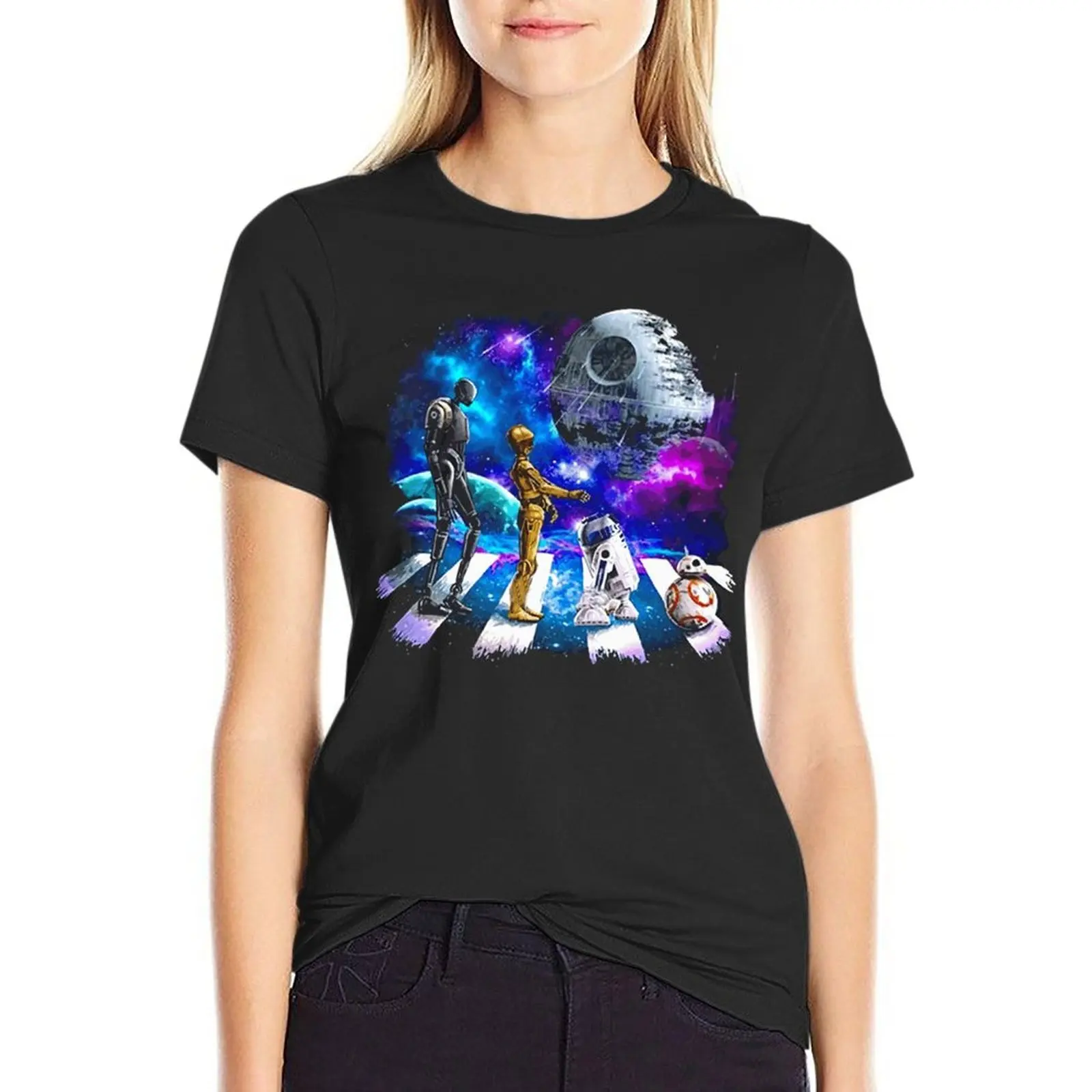 

# Звездный фильм война R2D2 C-3Po Bb8 Walk In The Street футболки большого размера для женщин одежда 100% хлопок уличные Топы Футболка