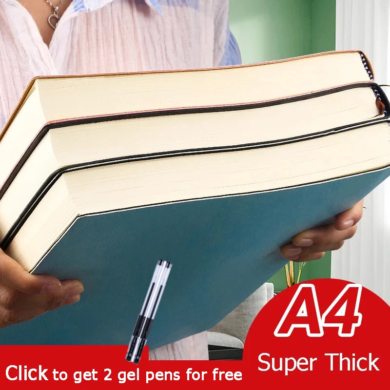 

Супертолстый блокнот А4 для студентов, милый ретро-блокнот, креативные Канцтовары, 416 страниц, Обложка из искусственной кожи, школьные прина...