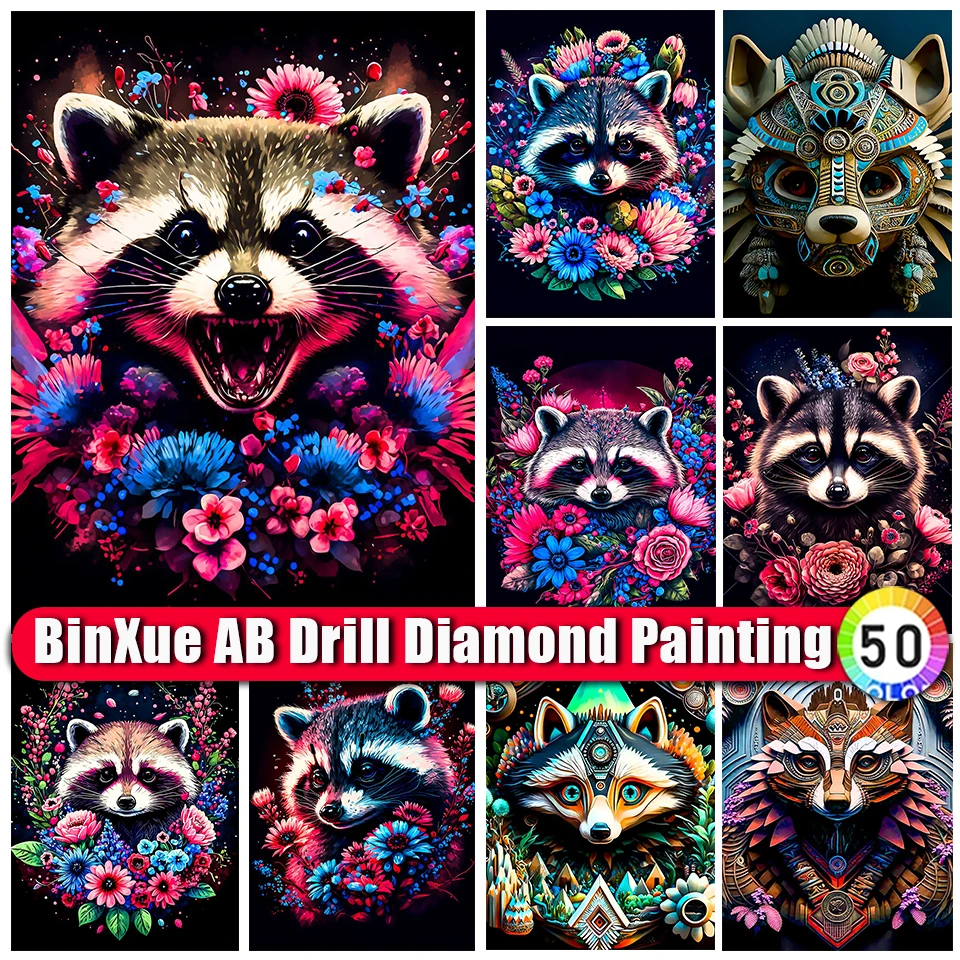 

Набор для алмазной живописи BinXue с изображением сказочного животного енота AB, красная панда, вышивка крестиком, цветок, ручная работа, «сделай сам», мозаика, искусство, домашний декор, подарок