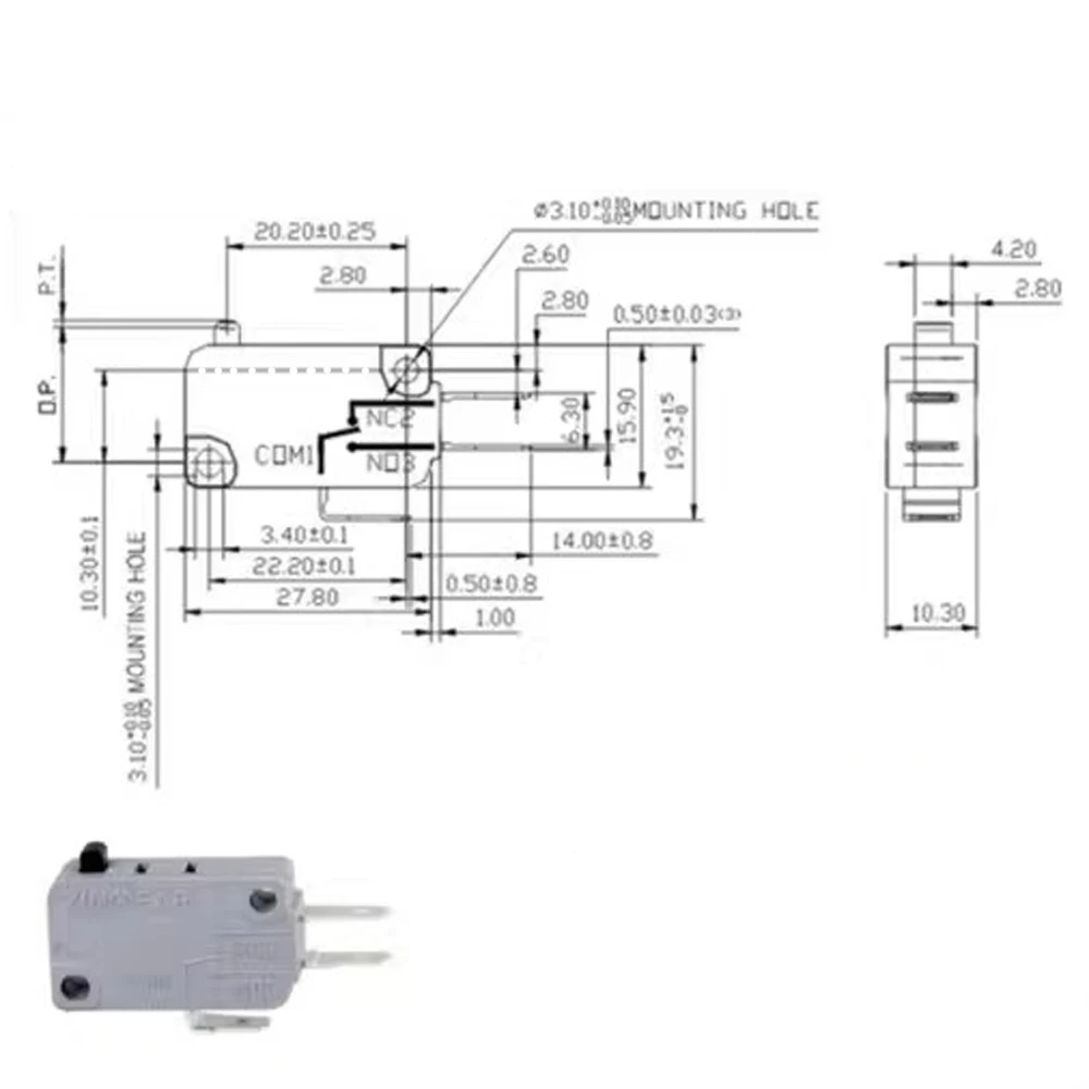 Фото Электронные микропереключатели Unionwell G5T16 16A для автомобилей, с прямым длинным рычагом, 1NC 1NO, 2 шт. в упаковке №3