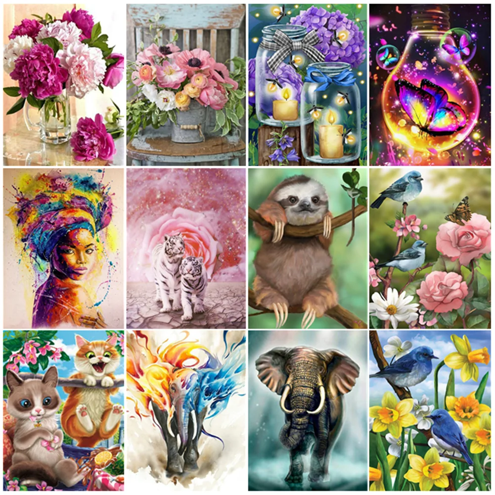 

5D DIY Diamond Painting Flowers Full Diamond Embroidery Rhinestone Mosaic Animal Tiger Butterfly Cross Stitch Kits Home Decor