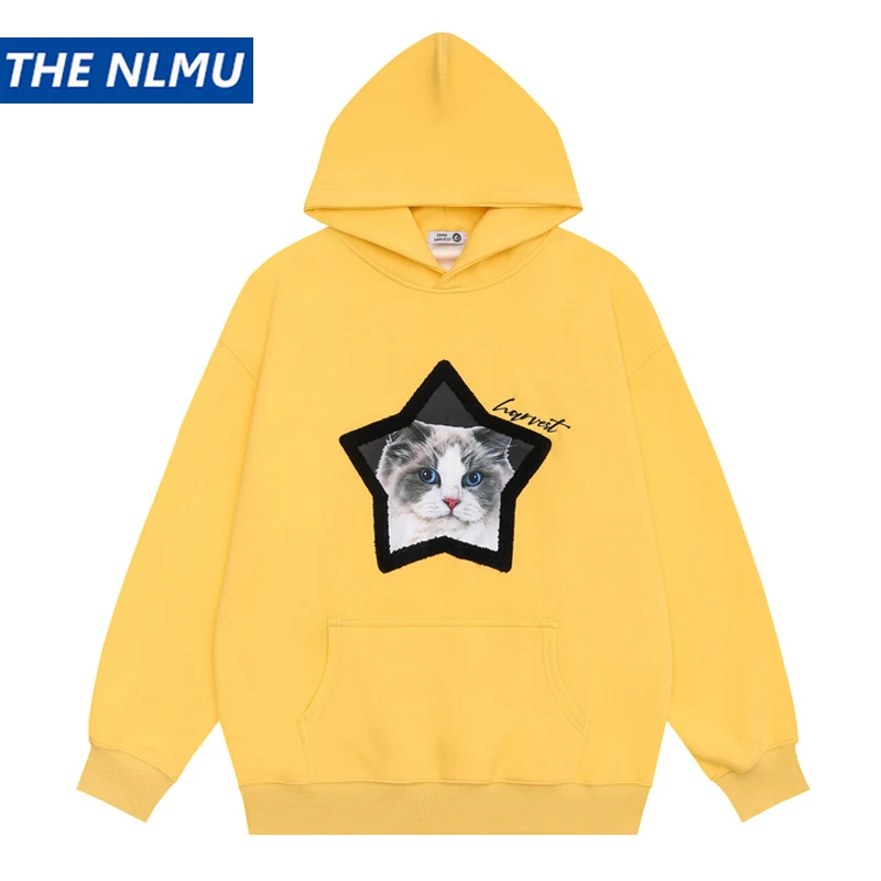 

Уличная одежда худи в стиле хип-хоп свитшот с капюшоном Kawaii Cat, Мужской пуловер с принтом Харадзюку, хлопковая толстовка, повседневные толстовки унисекс