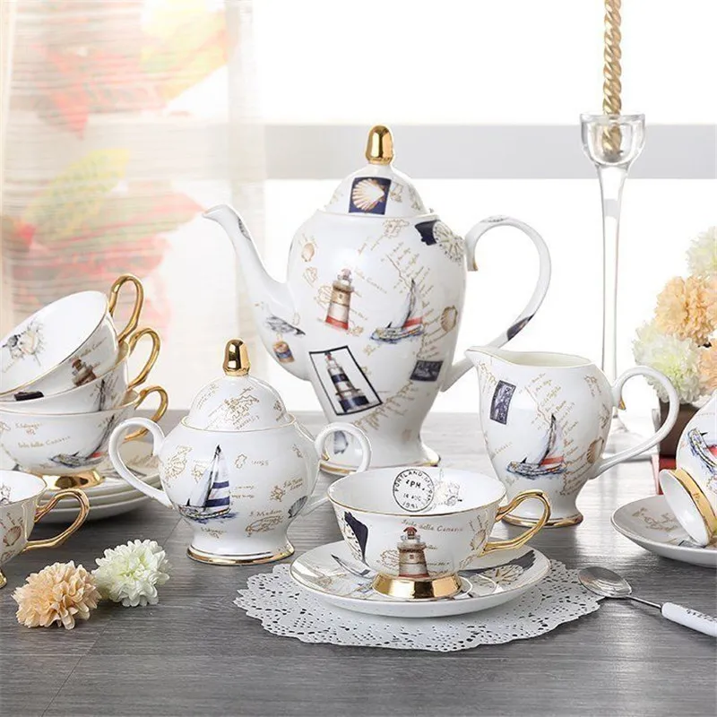 

osso china conjunto de café porcelana britânica conjunto chá cerâmica pote creme açúcar tigela chá bule caneca café xícara