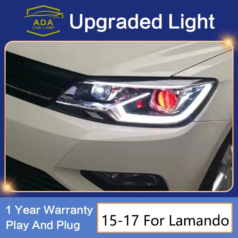 

Car Lamp for VW Lamado 2015-2017 Upgrade LED Headlights DRL Daytime Lights Head Lamp LED Bi Xenon Lens With Red Demon Eyes