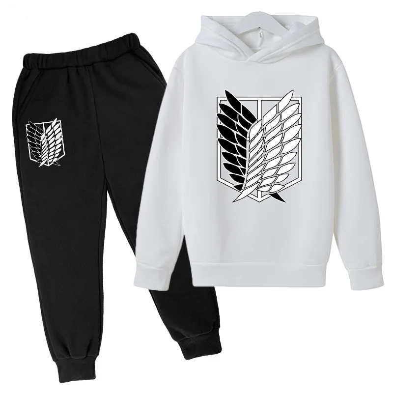 

New 2021 Kids Boys Clothing Sets Long Sleeve O-Neck Hoodies Sets Attack on Titan Tops Long Pants Suit Girls Cotton Pullover Sets