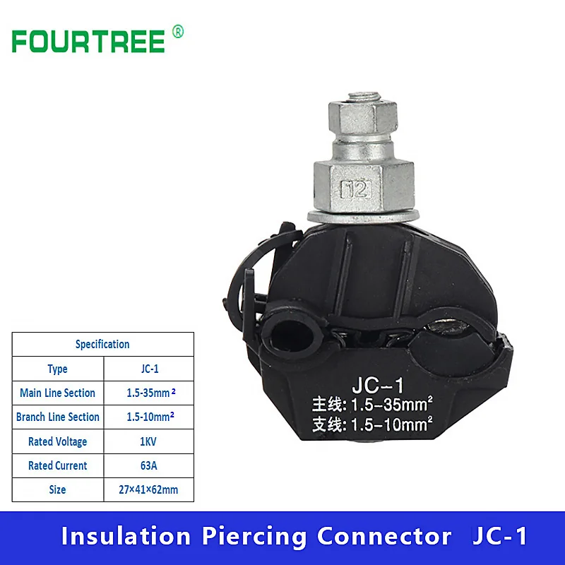 

1Pcs Insulation Piercing Connector No-Peeling Cable Clamp Quick Splitter 1KV Main Line Section1.5-35mm2 Branch 1.5-10mm2 JC-1
