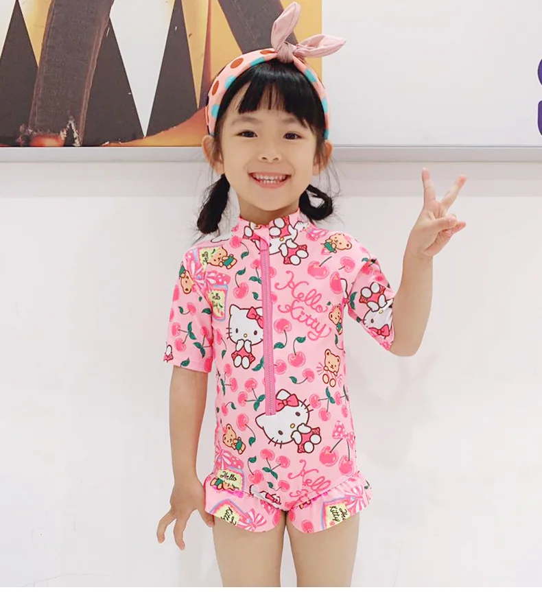 

Купальник Hello Kitty для девочек, 8-16 размеров, милый мультяшный купальник высокого качества для девочек, Детский комплект бикини, купальный кос...