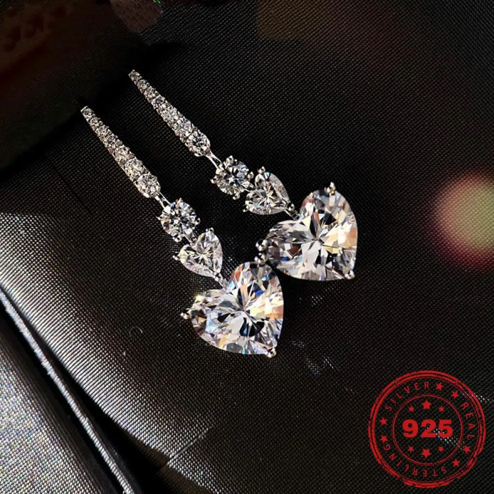 HOYON Imported Mozanstone Earrings Plating S925 Silver Color High Carbon Diamond style Romantic Love Pendant for Woman