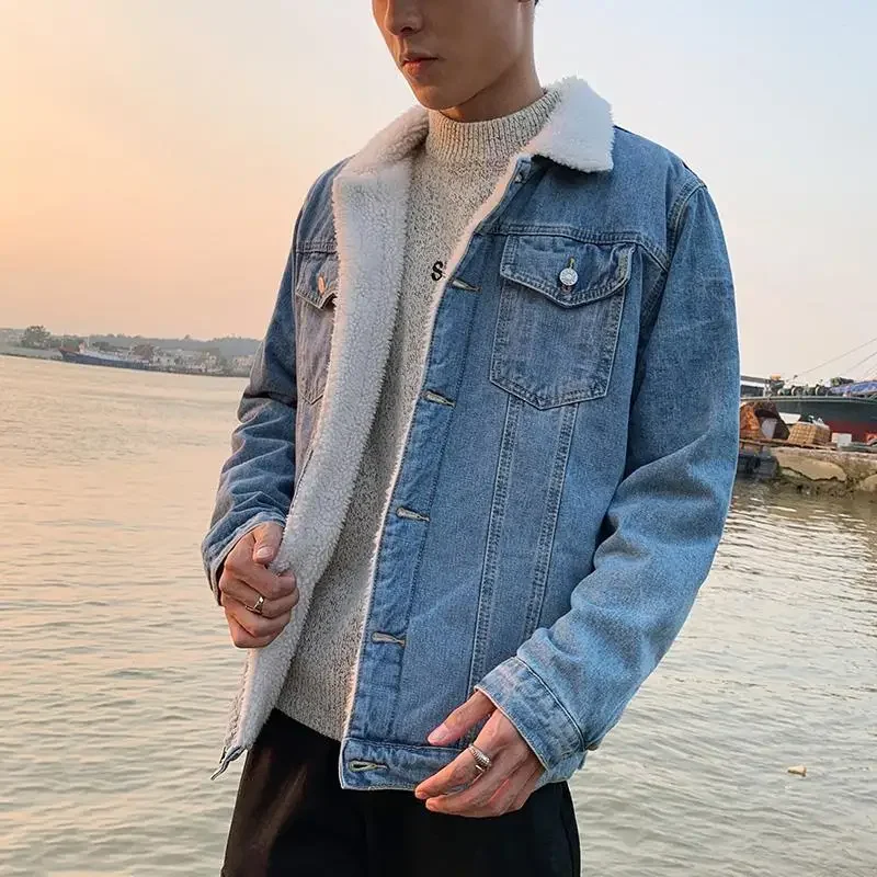 Джинсовая куртка для мужчин и женщин модная свободная утепленная теплая с