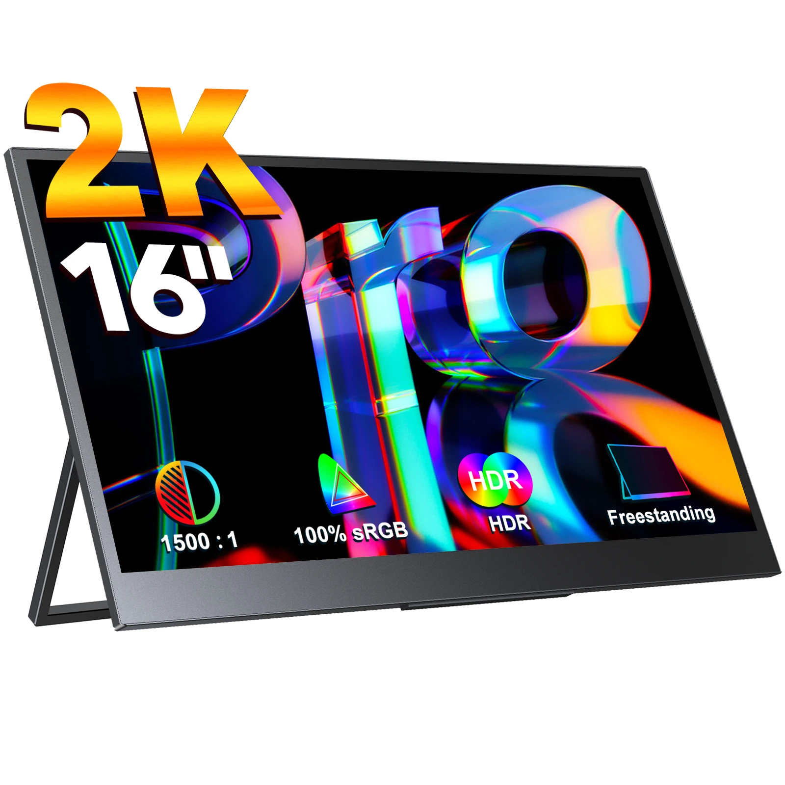 

EVICIV 16 inch 2K Monitor with integrated Adjustable Stand 16:10 100%sRGB 350Cd/m² Gaming Portable Display for Laptop PC