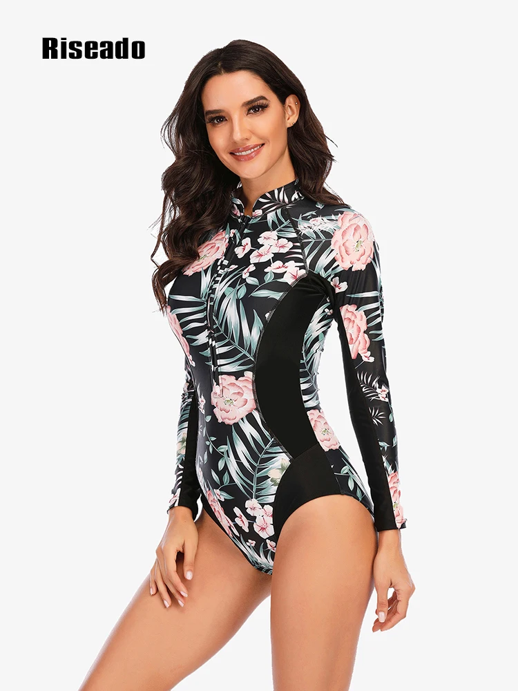 

Спортивные Слитные купальники с длинным рукавом и цветочным принтом, женские костюмы для серфинга, пляжная одежда 2023 (UPF 50 +)