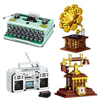 moc retro gramophone assembled building blocks diy creative radio telephone model ornaments childrens educational toys gifts