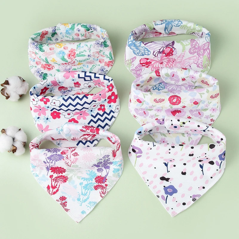 

6 шт./комплект, Детские хлопковые нагрудники с цветными цветами