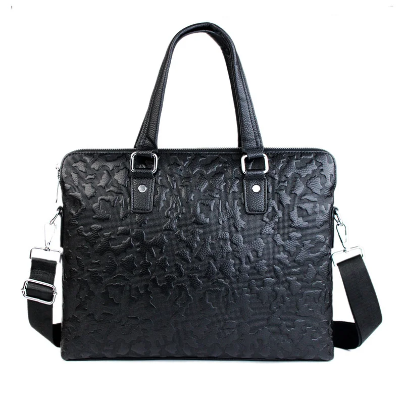 

Genuine leather men's bag, portable business document briefcase, embossed soft cowhide one shoulder crossbody leisure bag
