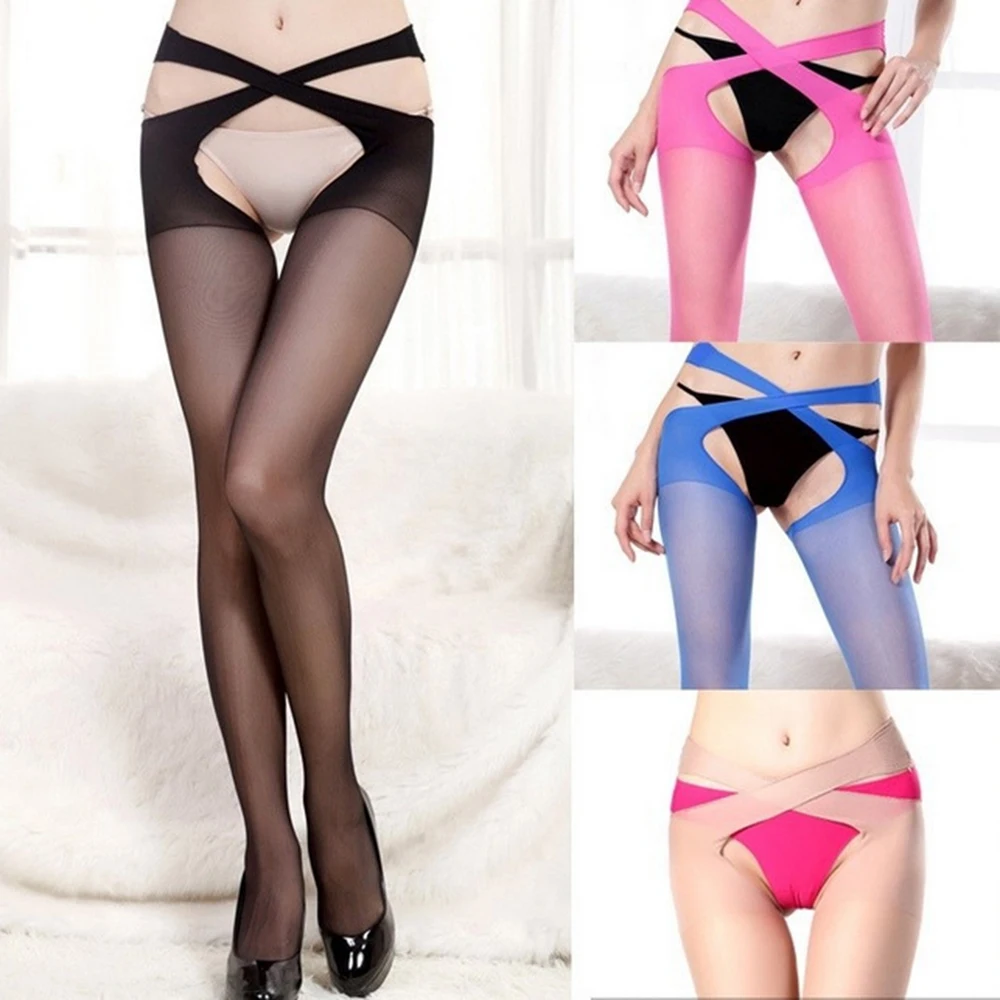 

Женские колготки с вырезами, открытой промежностью, женское эластичное чулочное изделие, прозрачные колготки, черные чулки для вечеринок и ...