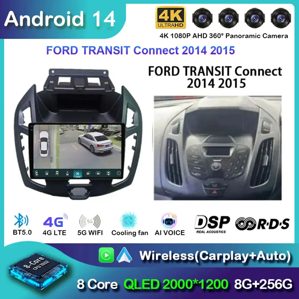 9-дюймовое радио Android 14 Audio для FORD TRANSIT Connect 2014 2015 CarPlay WITSON multimedia Automotivo GPS WIFI BT DSP