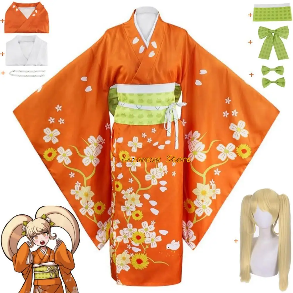 

Game Saionji Hiyoko Super Danganronpa Dangan Ronpa 2 Goodbye Despair Cosplay Costume Wig Anime Orange Kimono Halloween Suit