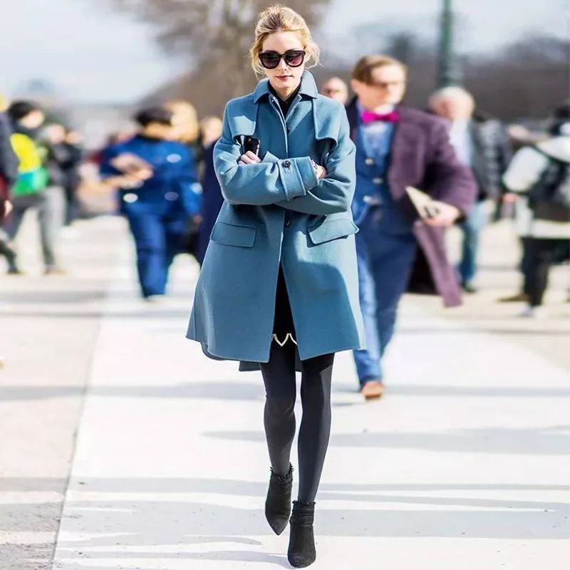 

Женское кашемировое пальто средней длины, новое шерстяное пальто Никарагуа серого и синего цвета в стиле Хепберн, Осень-зима 2022