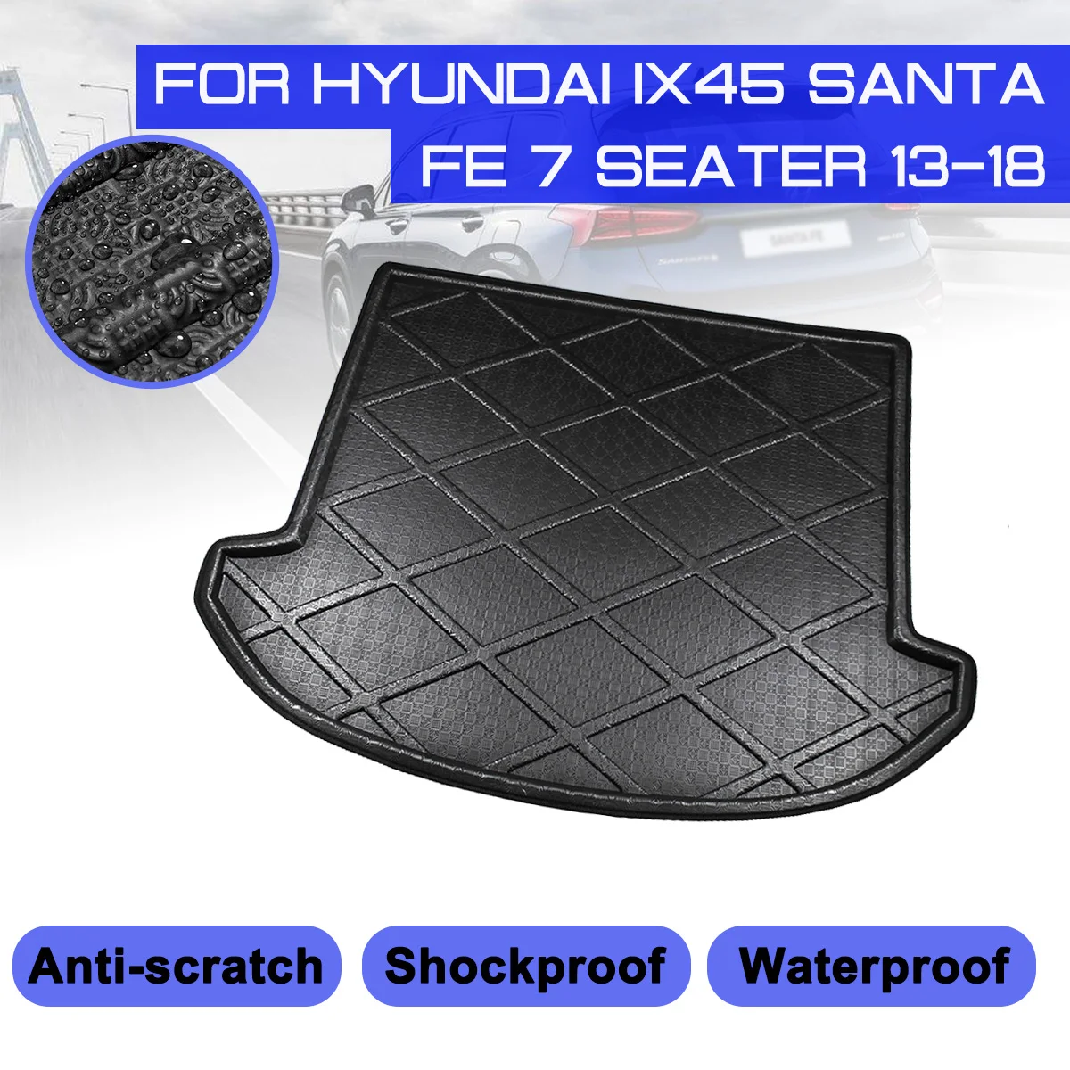 

Car Floor Mats Rear Trunk Boot Mat Waterproof Carpet Anti Mud Tray Cargo Liner For Hyundai IX45 Santa Fe 7 Seater 2013-2018