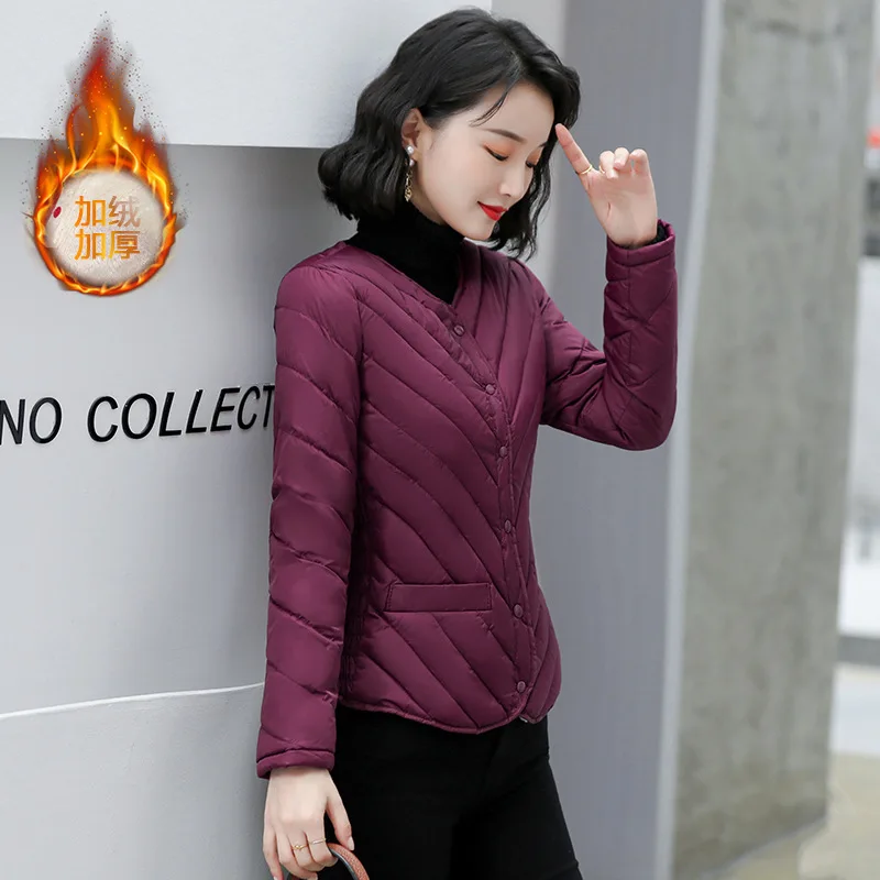 Wool Liner Winter Jacket Women Solid Long Sleeve Office Lady Puffer Jacket Thick Pink Parkas Casacos De Inverno Feminino