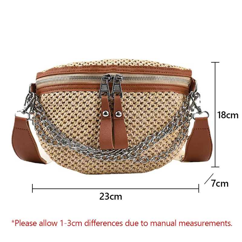 Fashion Women Weave Waist Bag Ladies Shoulder Crossbody Chest Bag Chain Handmade Straw Handbag and Party Purse Beach XM12