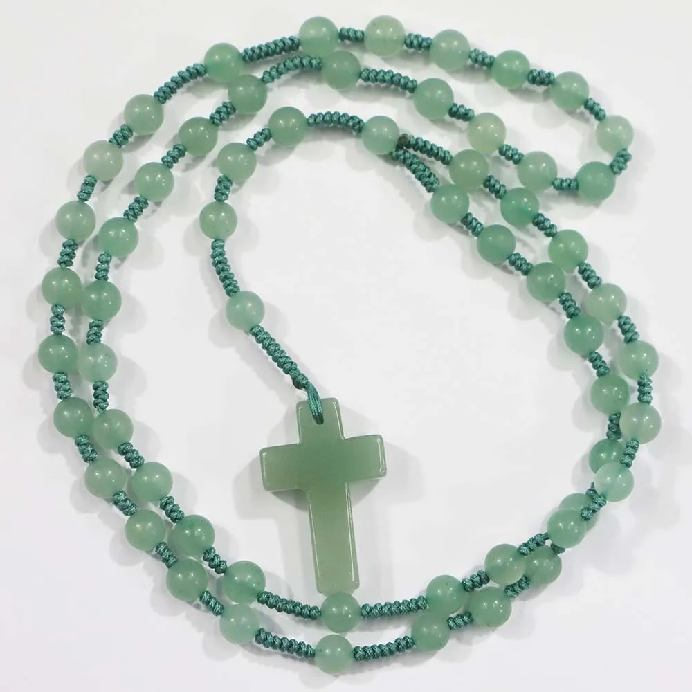 Selling Natural Stones Knotted 6MM Cross Pendant Necklace Accessory Fashion Crystal Agate Exquisite Sweater Chain Ethnic Jewelry