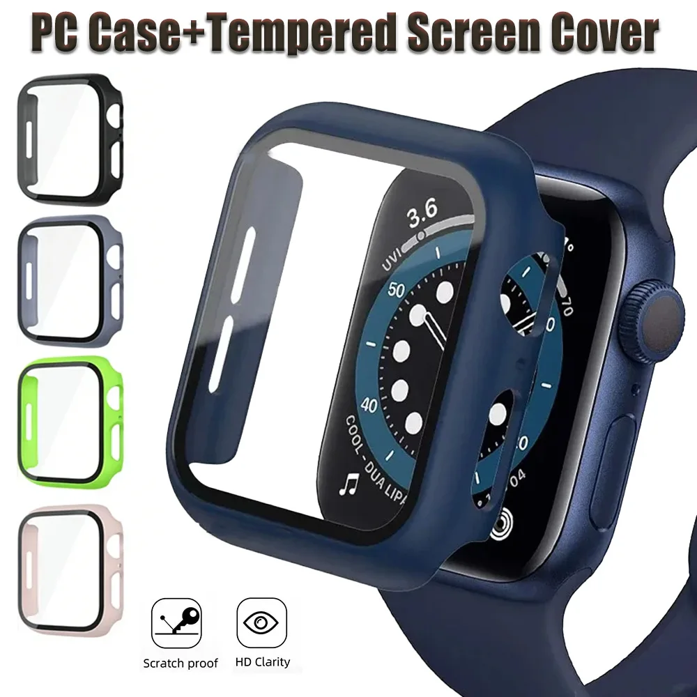 Фото Чехол для ПК + защитная пленка из закаленного стекла для Apple Watch Ultra 3/2 49 мм, 11, 10, 46/42 мм, универсальный корпус для iWatch 9, 8, 7, 45/41 мм, 6, 5, 4, 40/44 мм №1