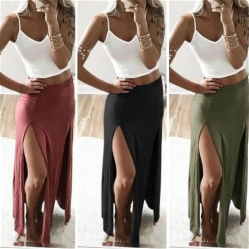 

2021 Summer Autumn Women Long Skirts Ankle Length Sexy High Split Skirt Female Long Straight Skirt Saias Women's Skirt