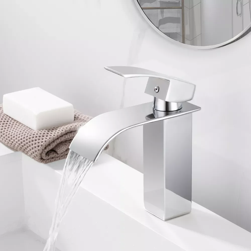 

Brand New Polished Basin Sink Tap Single Lever Single Hole Deck Mounted Bathroom Faucet Waterfall Bathroom Tap Hot & Cold Mixer