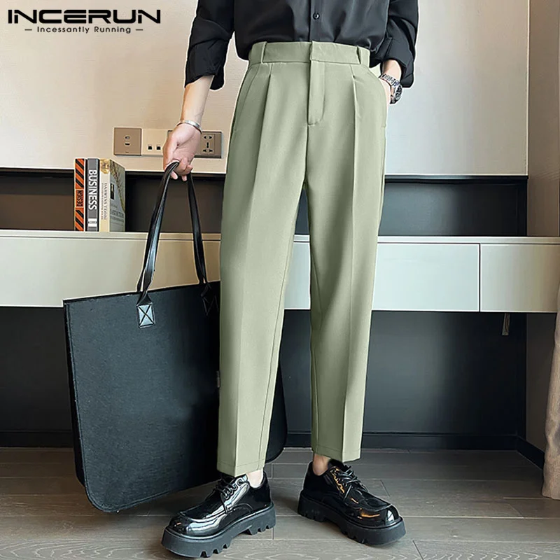 

Korean Style New Men's Pantalons Solid Drooping Well Fitting Trousers INCERUN Casual Streetwear Male Solid All-match Long Pants