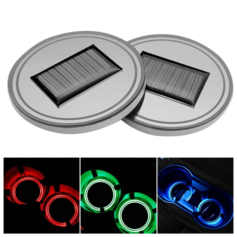 

2Pcs Accessories LED Solar Cup Pad Holder Car Decoration Light Cover Universal Solar Charging Light Sensors And Vibration Sensor