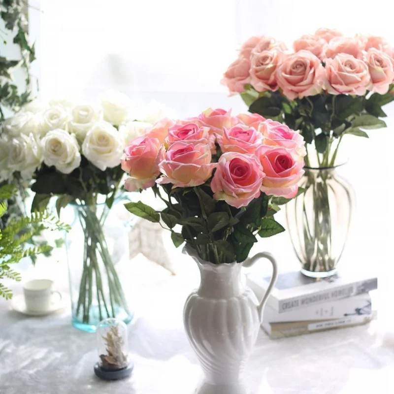 

Artificial Flowers Home Wedding Ceremony Decoration Fake Silk Plastic Rose Branch Realistic Flower Arrangement Supplies Dropship