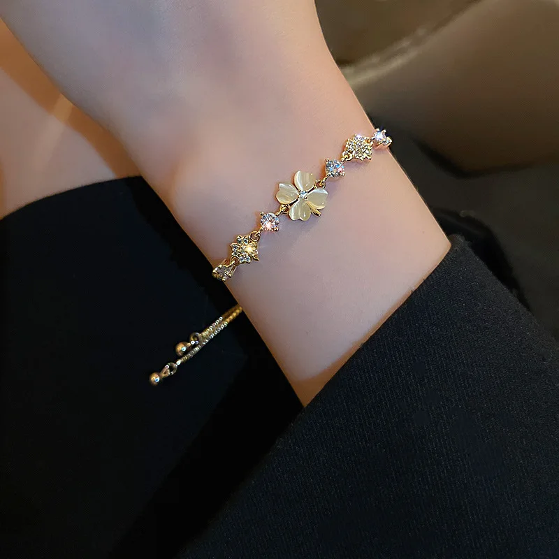 

KAITIN Inlaid Rhinestone Women Bracelet Korean Summer Trendy Diamond Light Luxury Opal Flower Bracelet Jewelry 2023 Trend New In