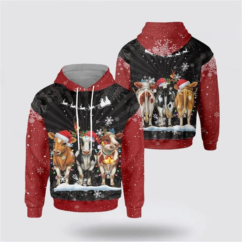 3d Print Cow Graphic Hoodies Men Women Autumn Fashion Sweatshirts Pullovers Christmas Pattern Tops Personality Oversize Clothes