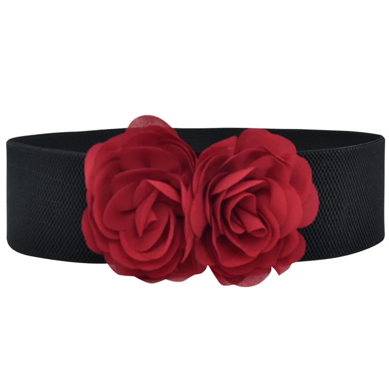 

Chiffon Flower Elastic Wide Belts for Women Stretch Thick Waist Belts Waistband Wide Belt Ladies Belt Dress Women Accessory