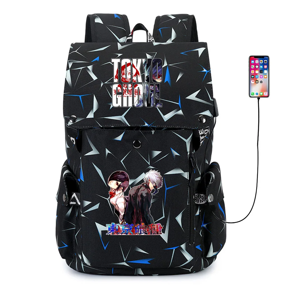 

Anime Tokyo Ghoul Print Backpack USB Charging Packsack Travel Laptop Bag Oxford Cloth Knapsack Student Zipper Cartoon Schoolbag