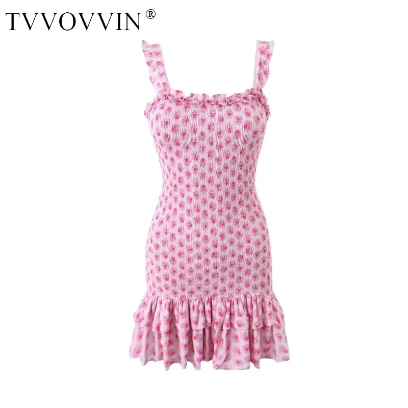 

TVVOVVIN французское праздничное стильное милое платье с оборками на все тело эластичное тонкое платье на бретельках модное милое корейское женское A8QH