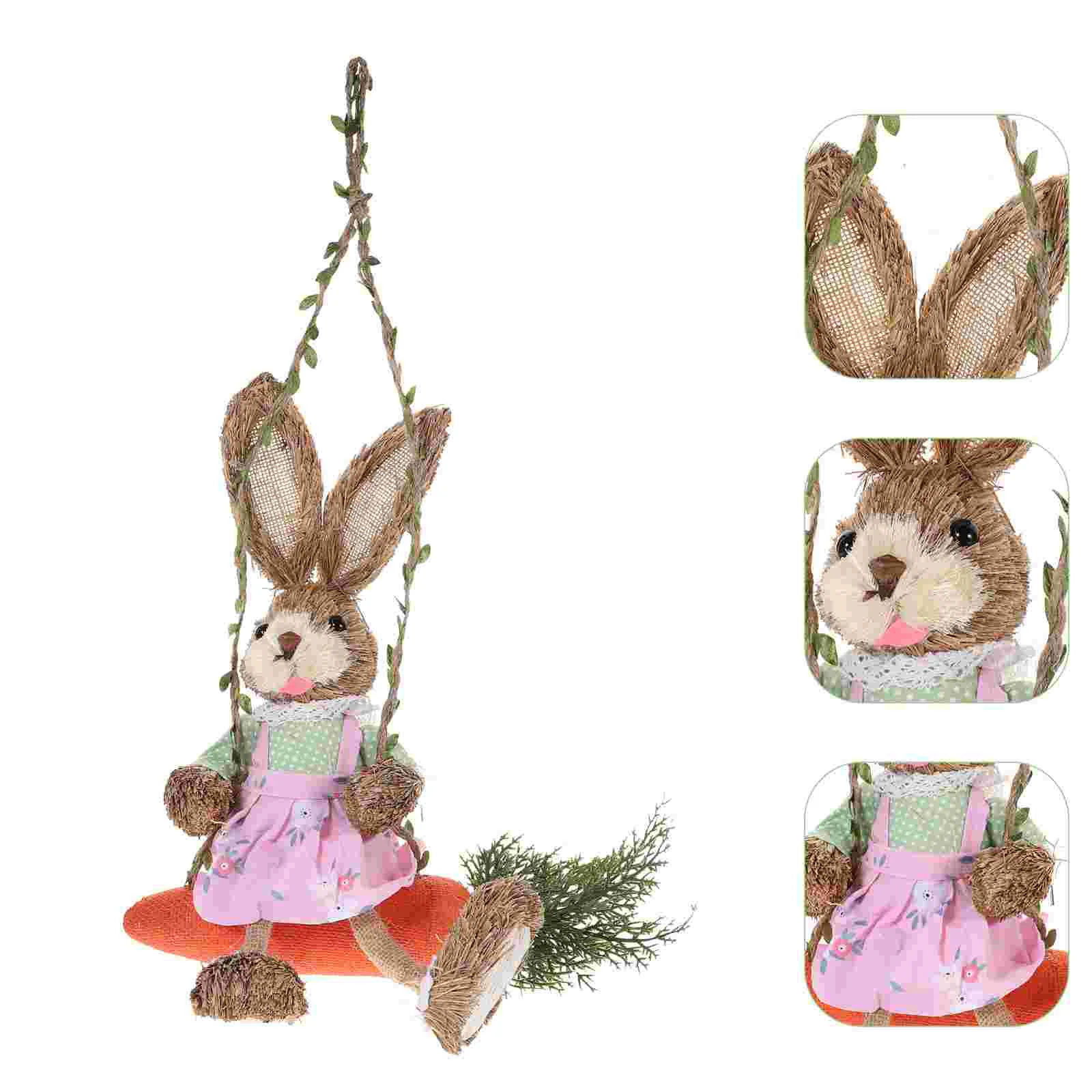 

Bunny Easter Decor Straw Rabbit Decorations Spring Standing Figurines Ornament Figurine Woven Ornaments Statue Hanging Statues