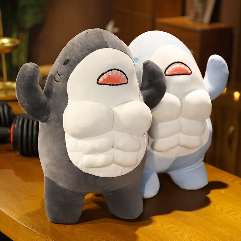 

Muscle Shark Plush Toy Japanese Style Funny Shark Plushies Hug Pillow Full Stuffed Doll Home Decor Gift Doll for Kids Girl