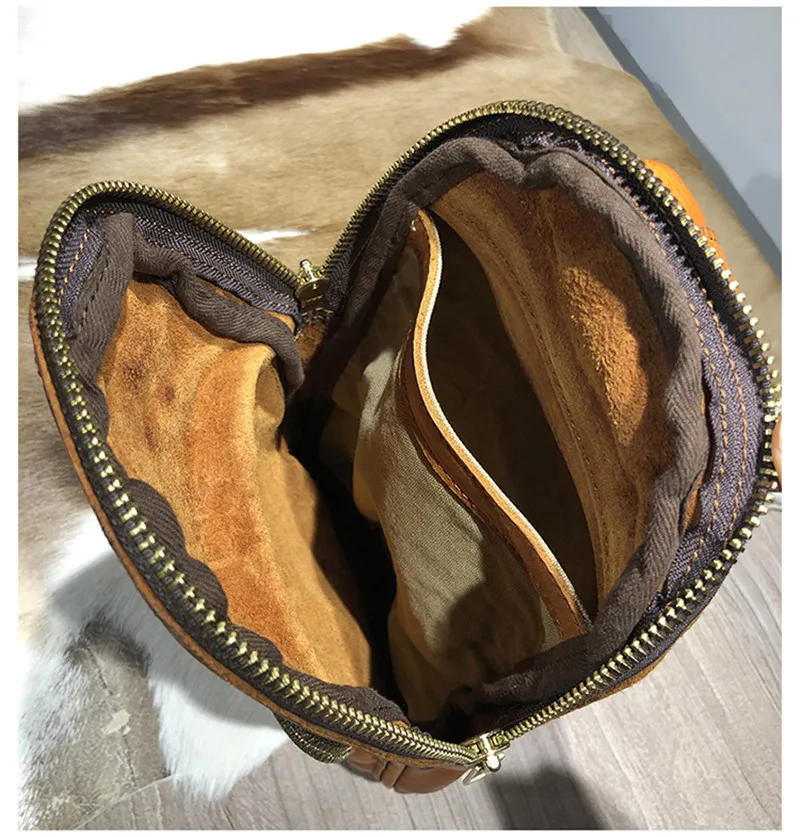 Vintage luxury natural genuine leather men's chest bag casual sports crossbody bag outdoor first layer cowhide shoulder bag